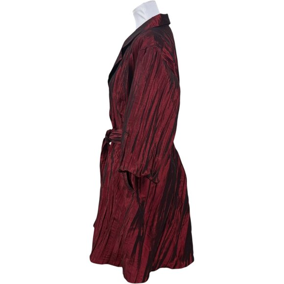 Puli Plisse Crepe Ruby Red Shirt Dress 16 Holiday Party Pockets Button-up Belted - Picture 3 of 9